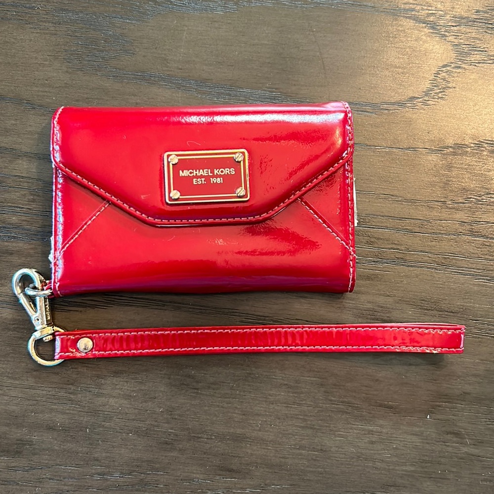 Michael Kors Red Patent Leather Wristlet Wallet Cell Phone Case - Picture 1 of 10